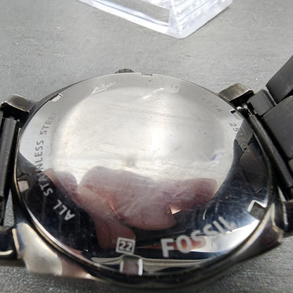 Fossil Machine Watch Men 42mm Black Dial Gray Tone Date Round FS4774 New Batt9