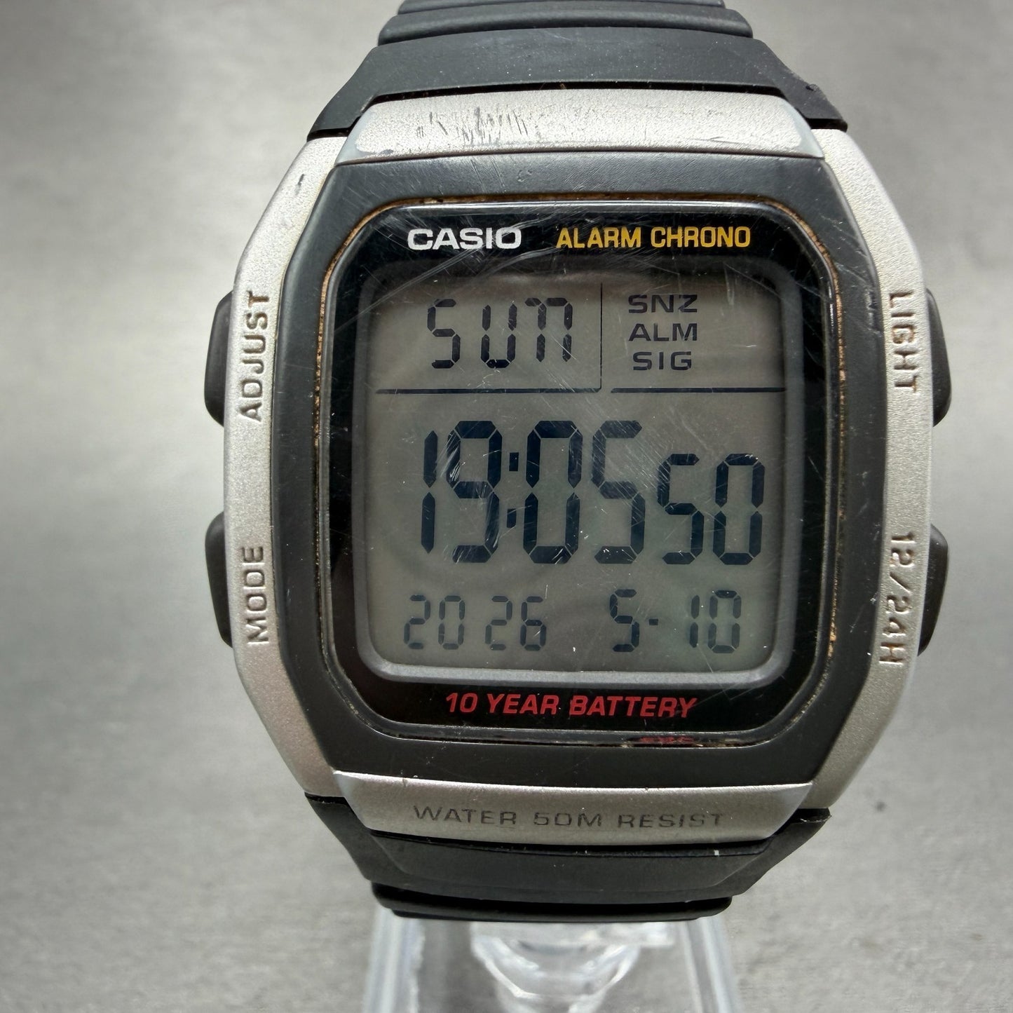 Casio W-96H Watch Men 35mm Silver Black Alarm Chrono Rectangle New Battery JP0