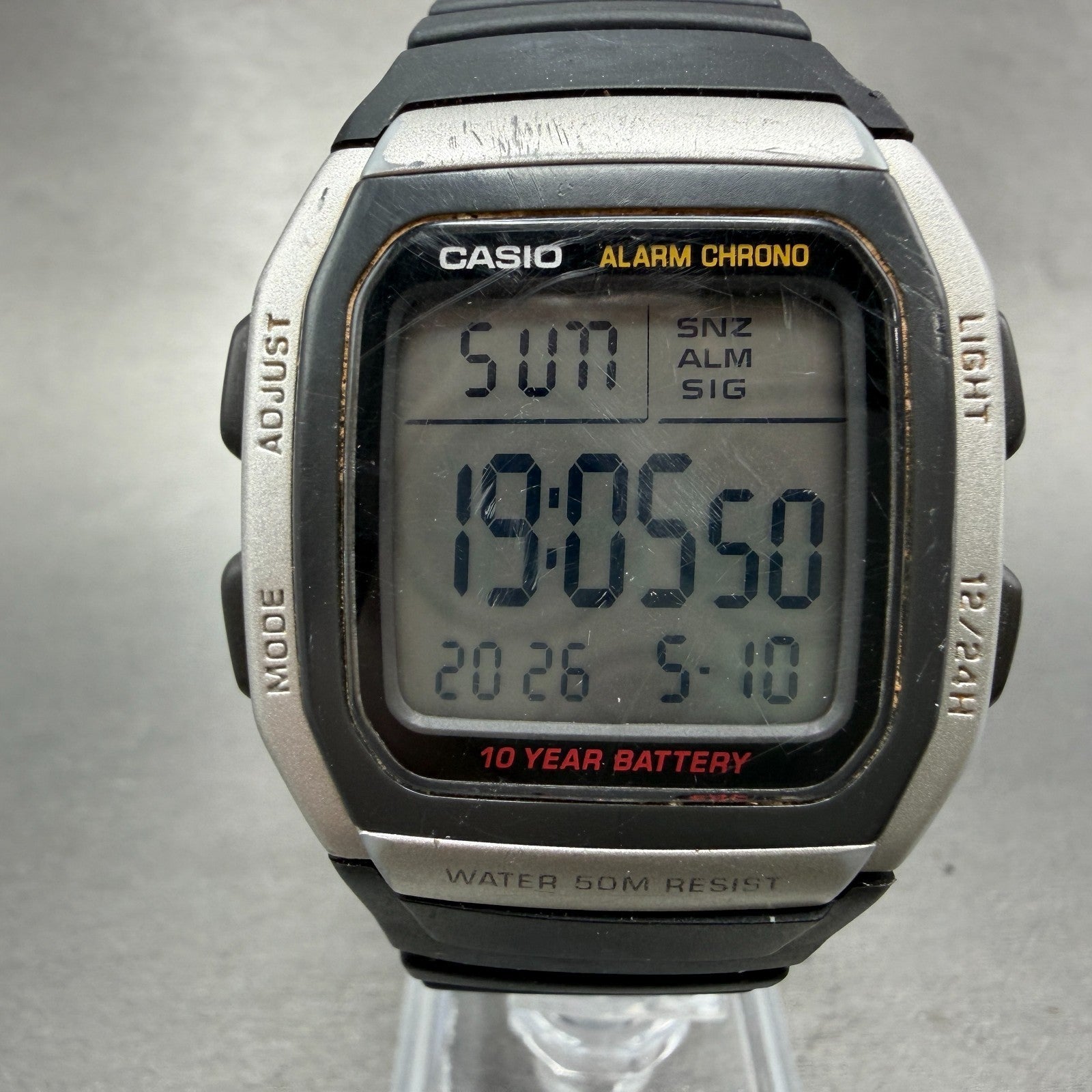 Casio W-96H Watch Men 35mm Silver Black Alarm Chrono Rectangle New Battery JP0