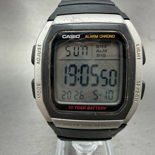 Casio W-96H Watch Men 35mm Silver Black Alarm Chrono Rectangle New Battery JP0