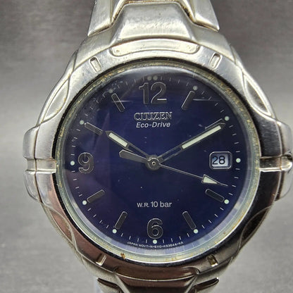 Citizen Eco-Drive Watch Men 36mm Blue Dial Silver Date Round E110-K17829 Runs0