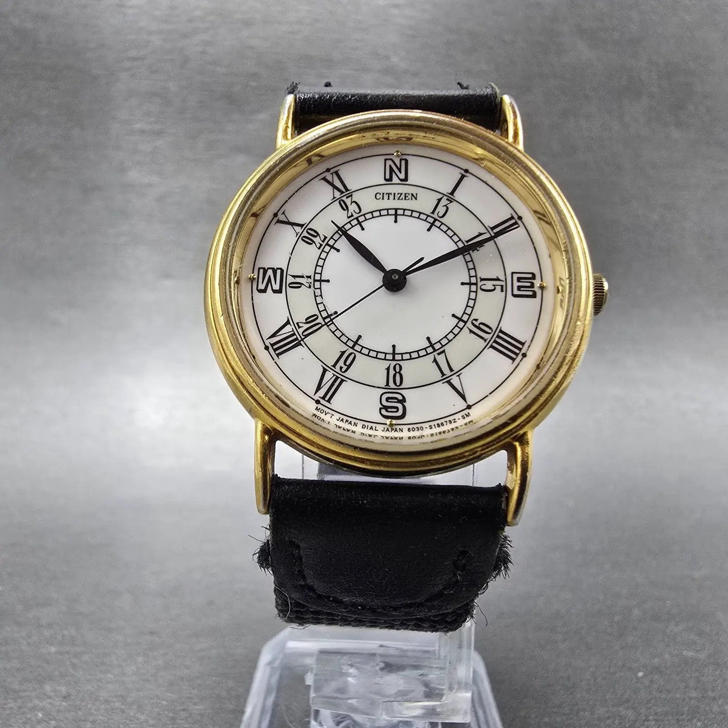Citizen Watch Men 32mm White Dial Gold Tone Round 6030-S04565 New Battery VTG5