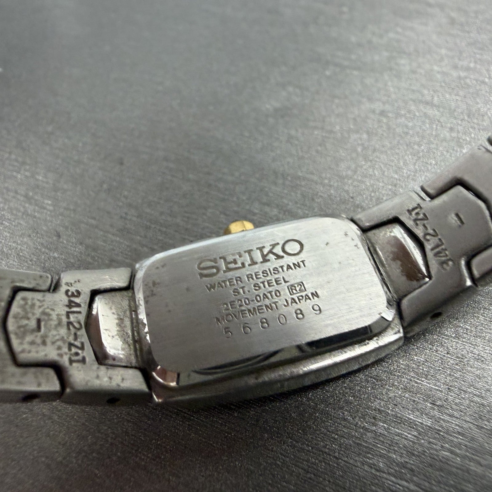 Seiko Watch Women 14mm Silver Dial Two Tone Rectangle 2e20-0at0 New Battery JUHO9