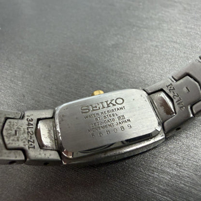 Seiko Watch Women 14mm Silver Dial Two Tone Rectangle 2e20-0at0 New Battery JUHO9