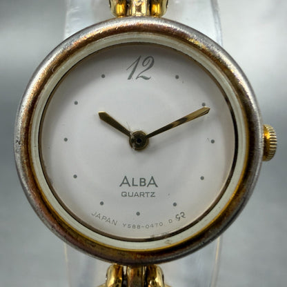 Seiko Alba Watch Women 20mm White Dial Gold Tone Round Y588-0120 New Battery1