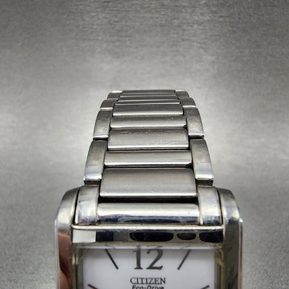 Citizen EcoDrive Tank Watch Women 26mm White Dial Silver Tone Date Runs4