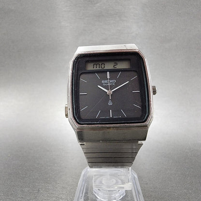 Seiko Analog Digital Watch Men 31mm Black Dial Silver Tone READ!!!!! New Battery6