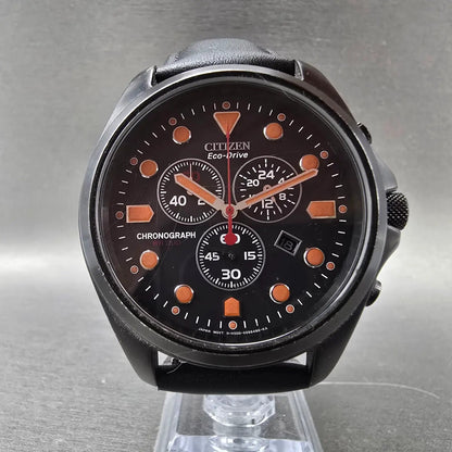 Citizen Eco-Drive Chronograph Watch Men 44mm Black Dial Black Date Round Runs5