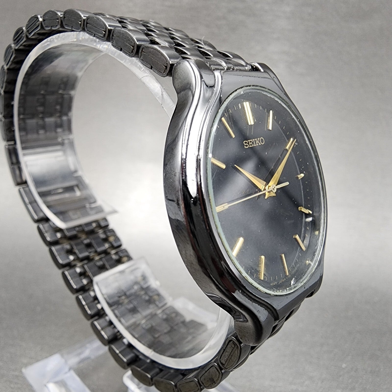 Seiko Watch Men 34mm Black Dial Black Tone Round v7011k20 New Battery3