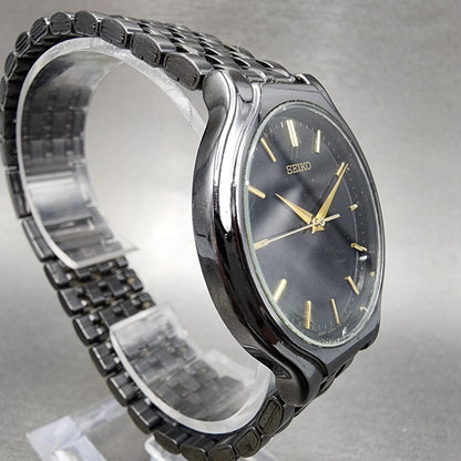 Seiko Watch Men 34mm Black Dial Black Tone Round v7011k20 New Battery3
