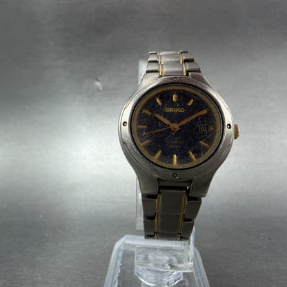 Seiko Watch Women 27mm Blue Dial Titanium Date Round 7N82-0BT0 New Battery5