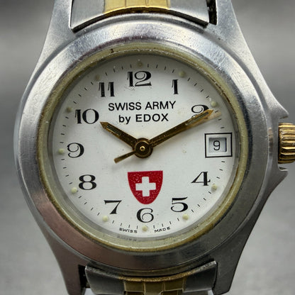 Edox Swiss Army Watch Women 24mm White Dial Two Tone Date Round New Battery1