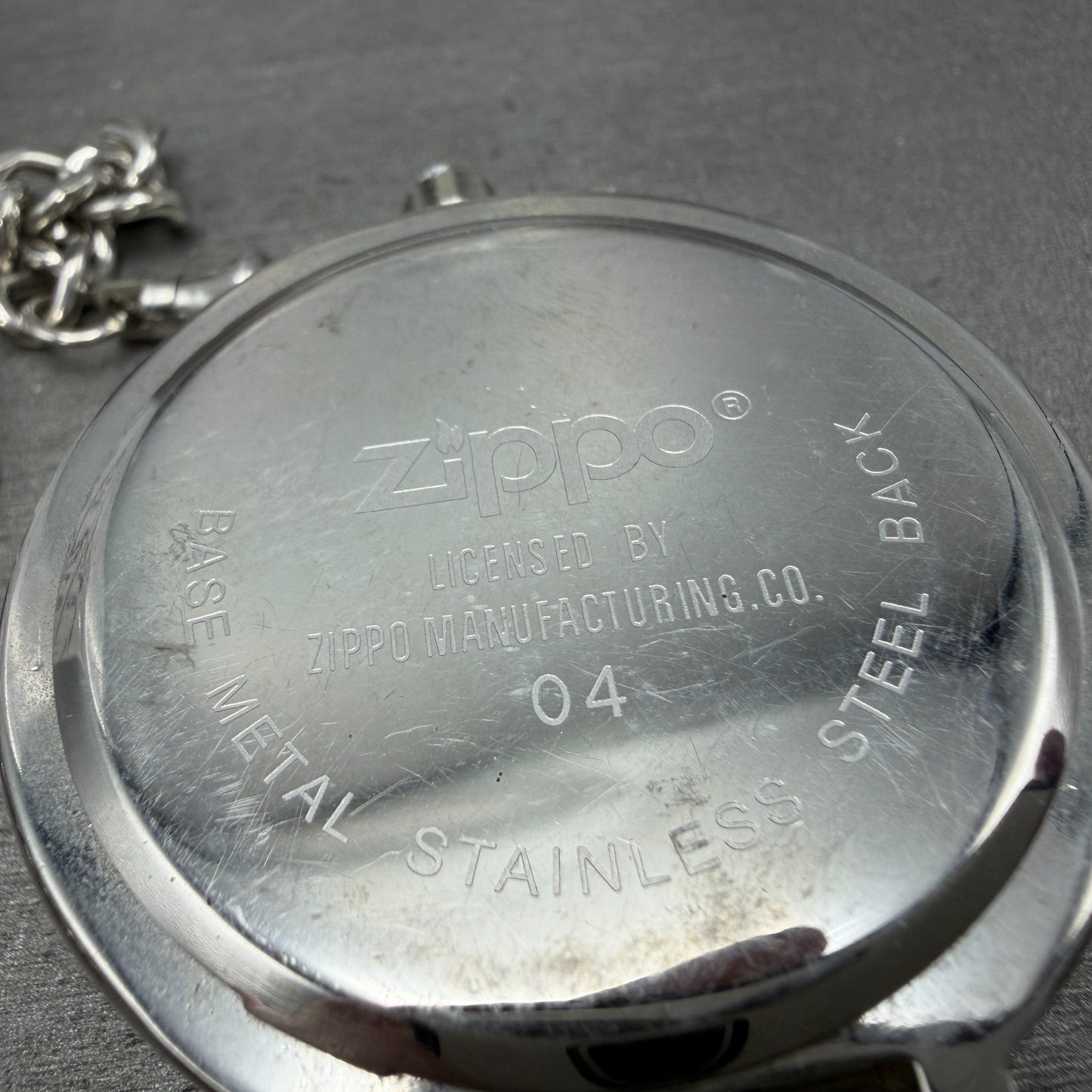 Zippo Pocket Watch Men 49mm Silver Dial Steel Chronograph Round New Battery11