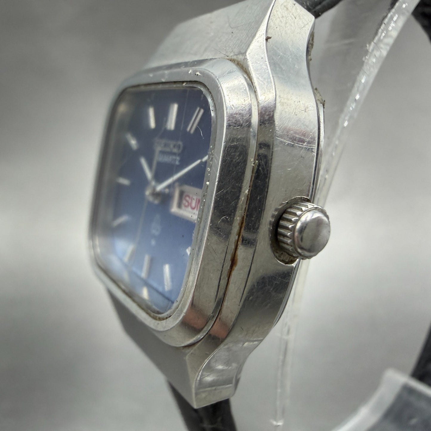 Seiko Watch Women 24mm Blue Dial Silver Tone Daydate 7903-5000 New Battery VTG2
