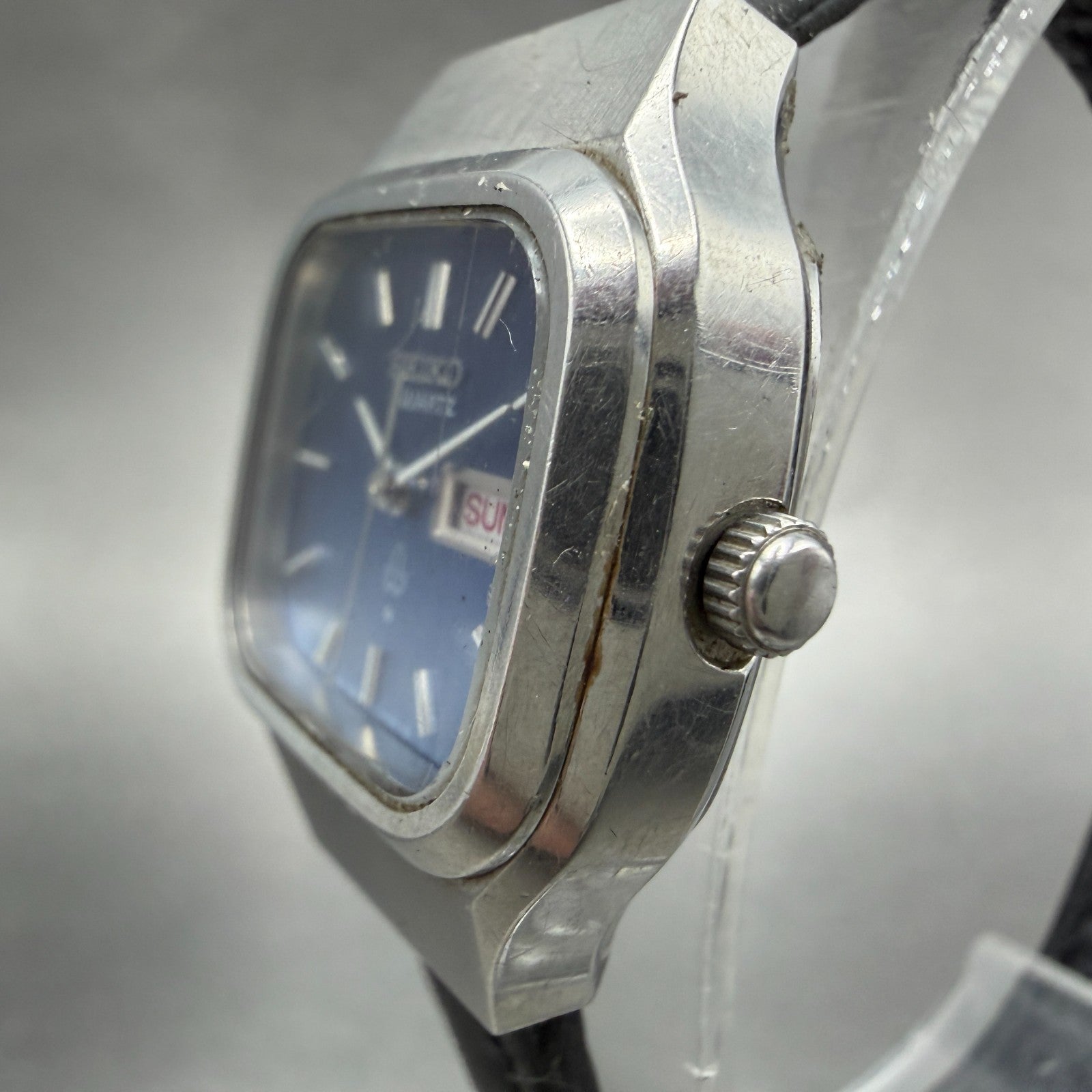 Seiko Watch Women 24mm Blue Dial Silver Tone Daydate 7903-5000 New Battery VTG2