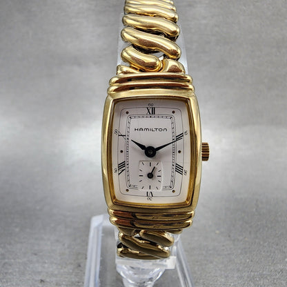 Hamilton Benton Tank Watch Women 19mm White Dial Gold Tone Rectangle New Batt0