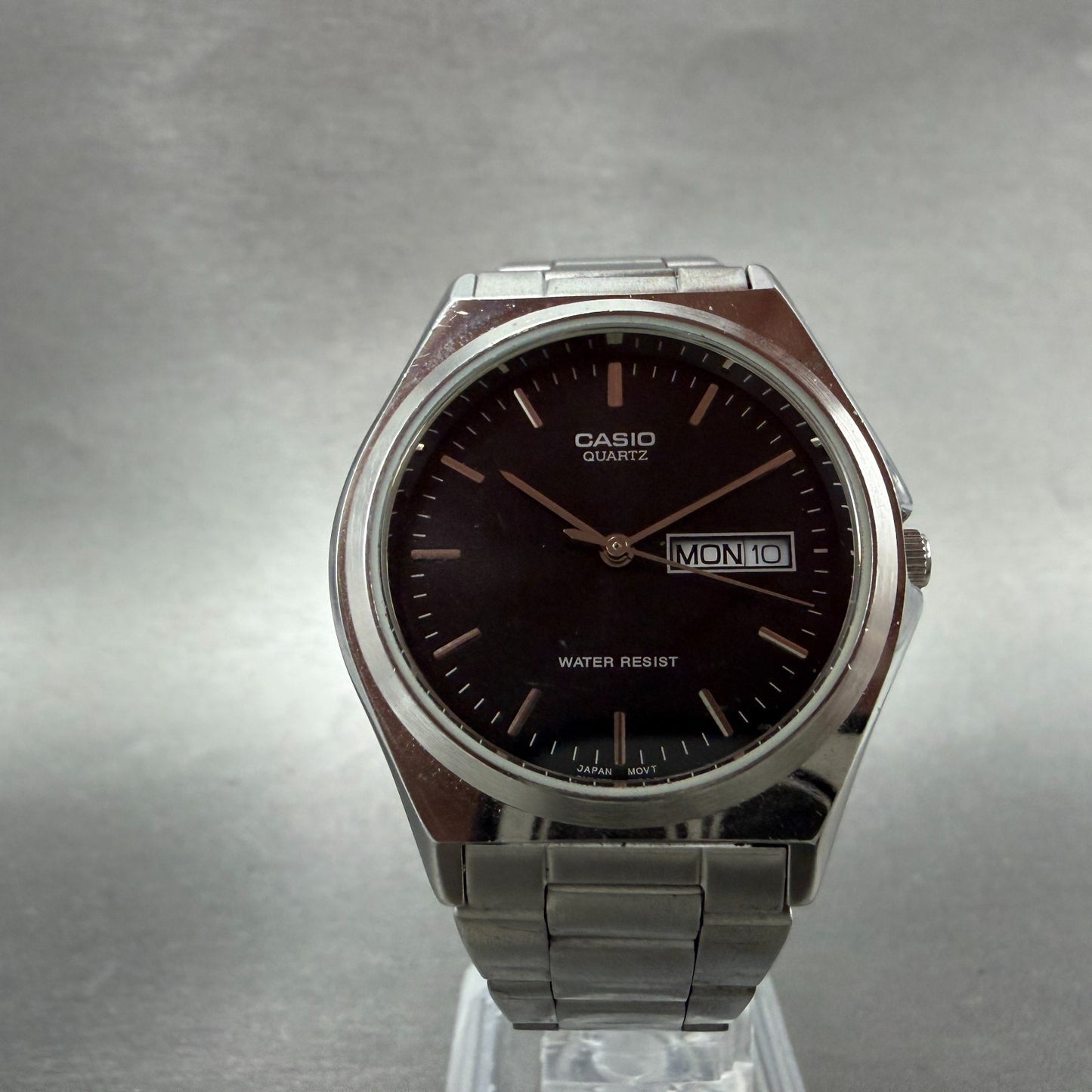 Casio Watch Men 35mm Black Dial Silver Tone Daydate MTP-1240DJ New Battery5