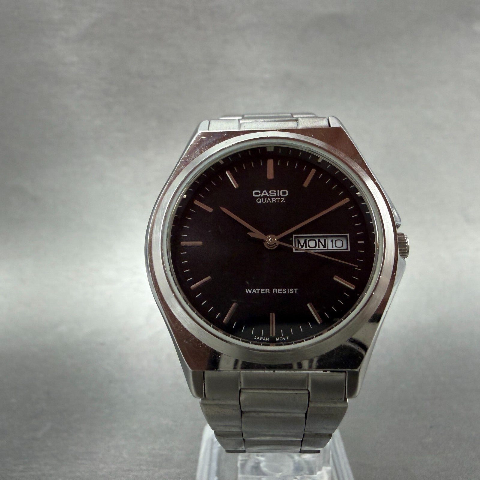 Casio Watch Men 35mm Black Dial Silver Tone Daydate MTP-1240DJ New Battery5