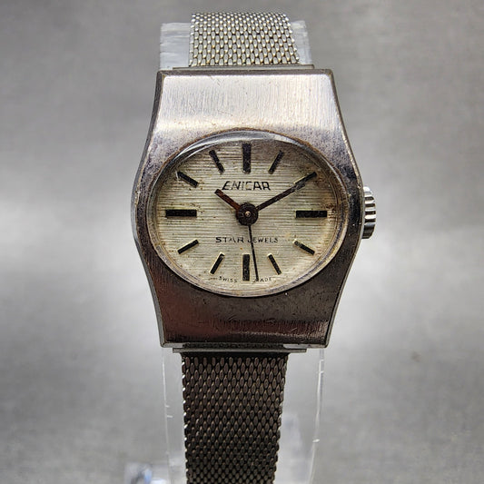Enicar Star Watch Women 18mm Silver Dial Silver Tone Manual Wind PARTS0