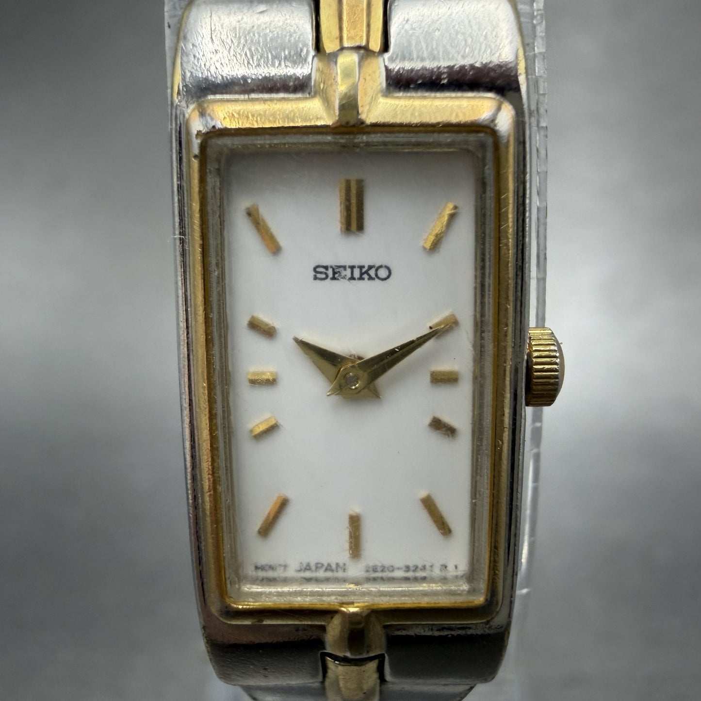 Seiko Tank Watch Women 13mm White Dial two Tone Rectangle 2E20-0AY0 New Battery1
