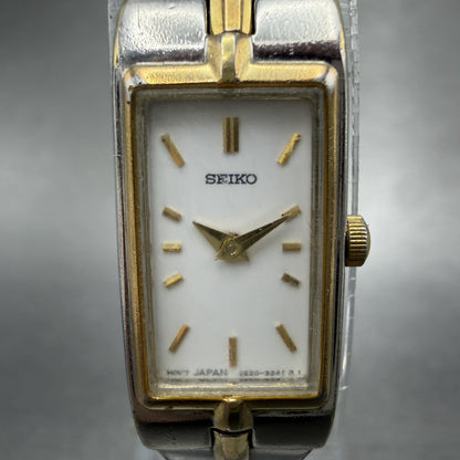 Seiko Tank Watch Women 13mm White Dial two Tone Rectangle 2E20-0AY0 New Battery1