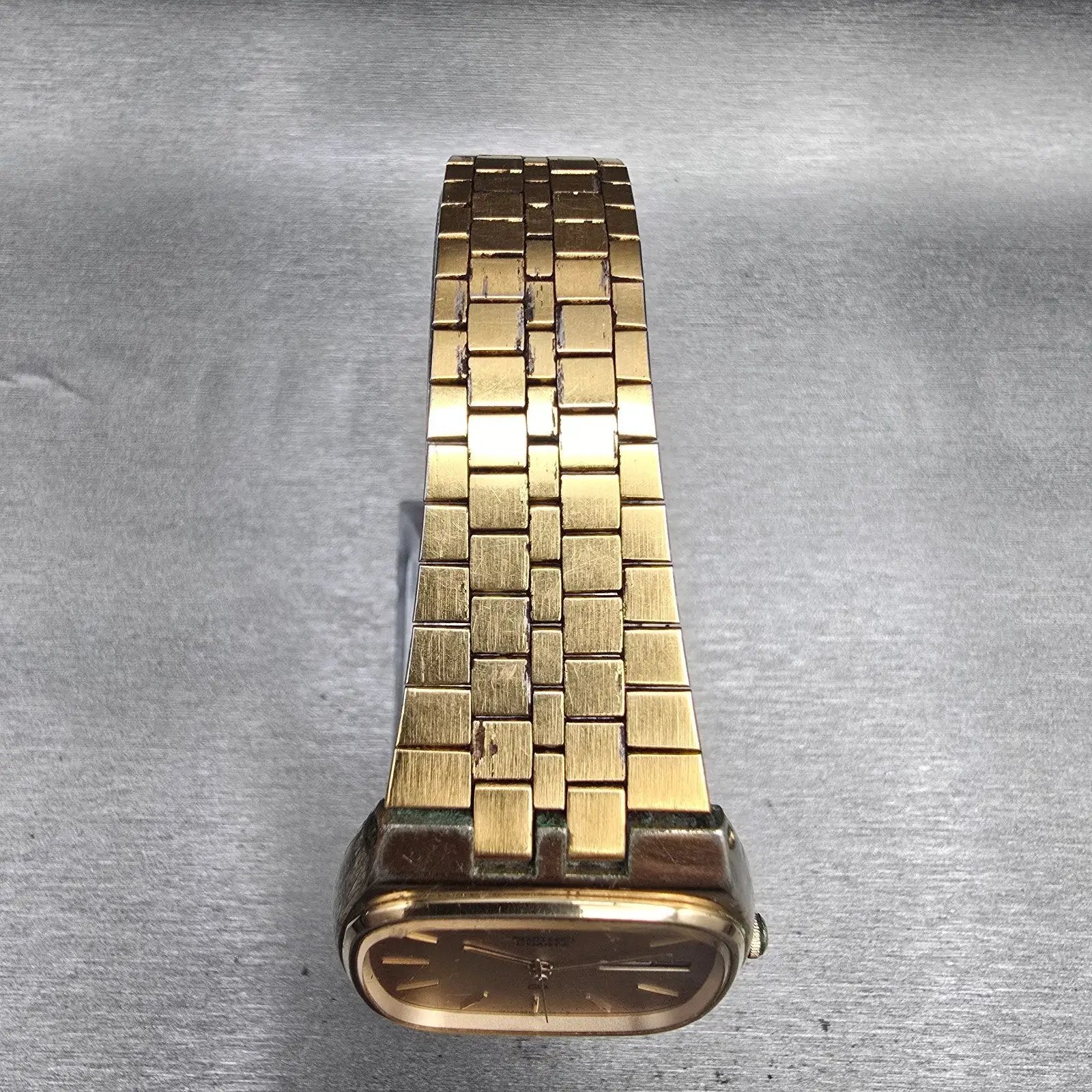 Seiko SQ Watch Men 32mm Gold Dial Gold Tone Daydate 8223-5219 New Battery VTG4