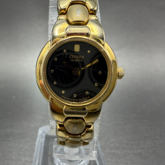 Citizen Watch Women 20mm Black Dial Gold Tone Round 5920-S020981 New Battery0