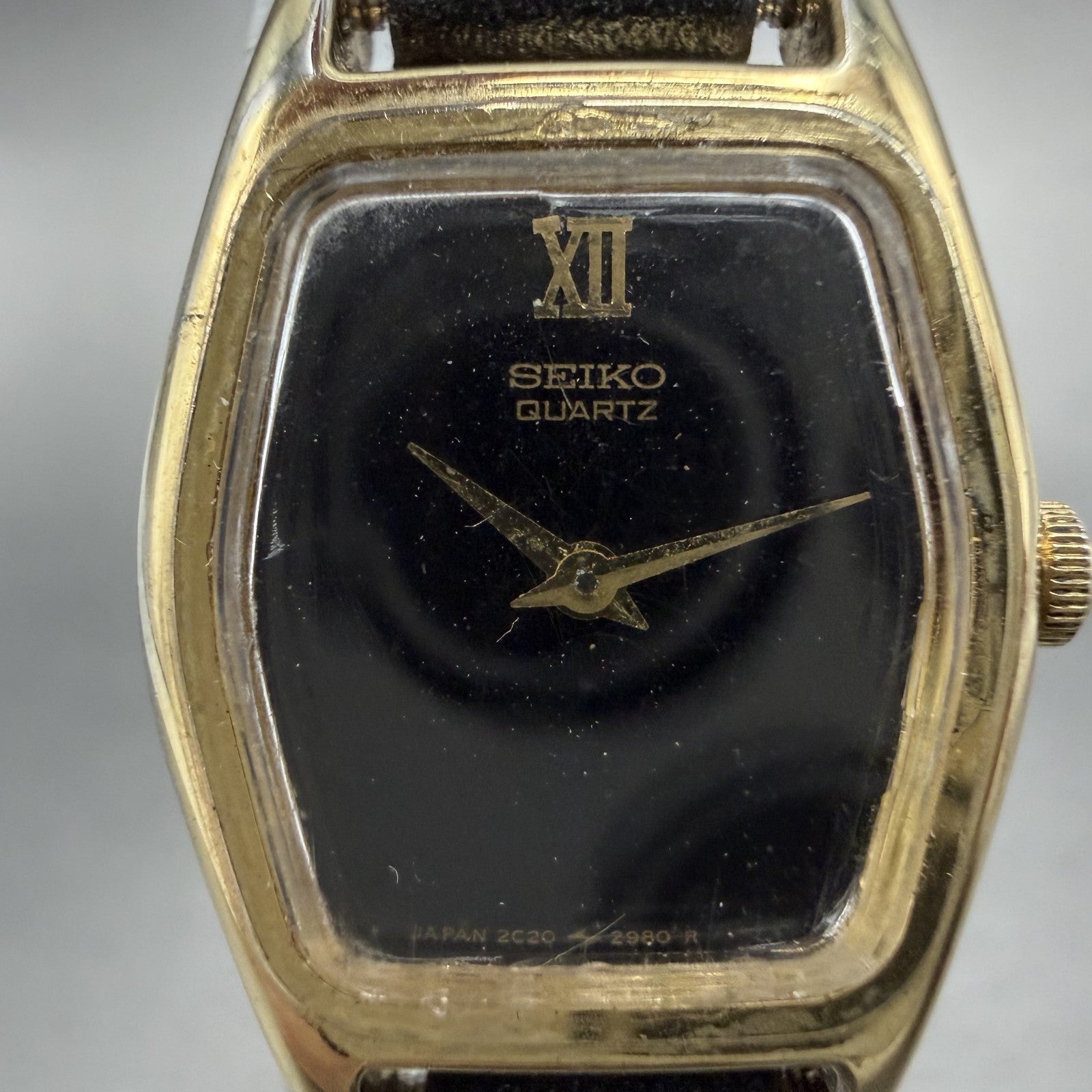 Seiko Watch Women 18mm Black Dial Gold Tone Hexagon 2c20-6440 New Battery HJKUBK1