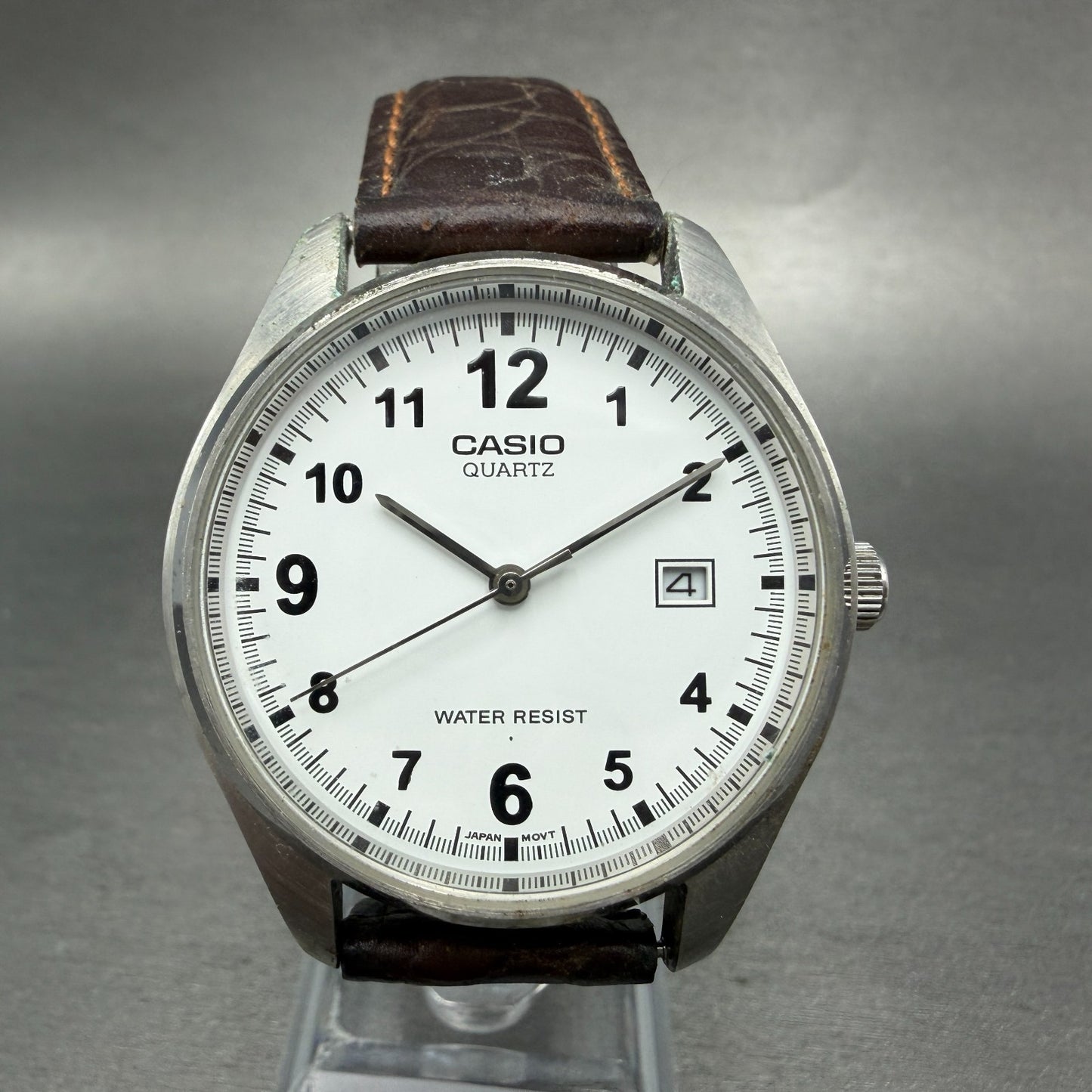 Casio Watch Men 37mm White Dial Silver Tone Date Round MTP-1175 New Battery0