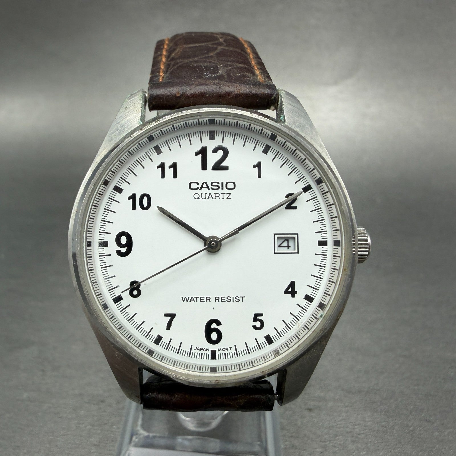 Casio Watch Men 37mm White Dial Silver Tone Date Round MTP-1175 New Battery0