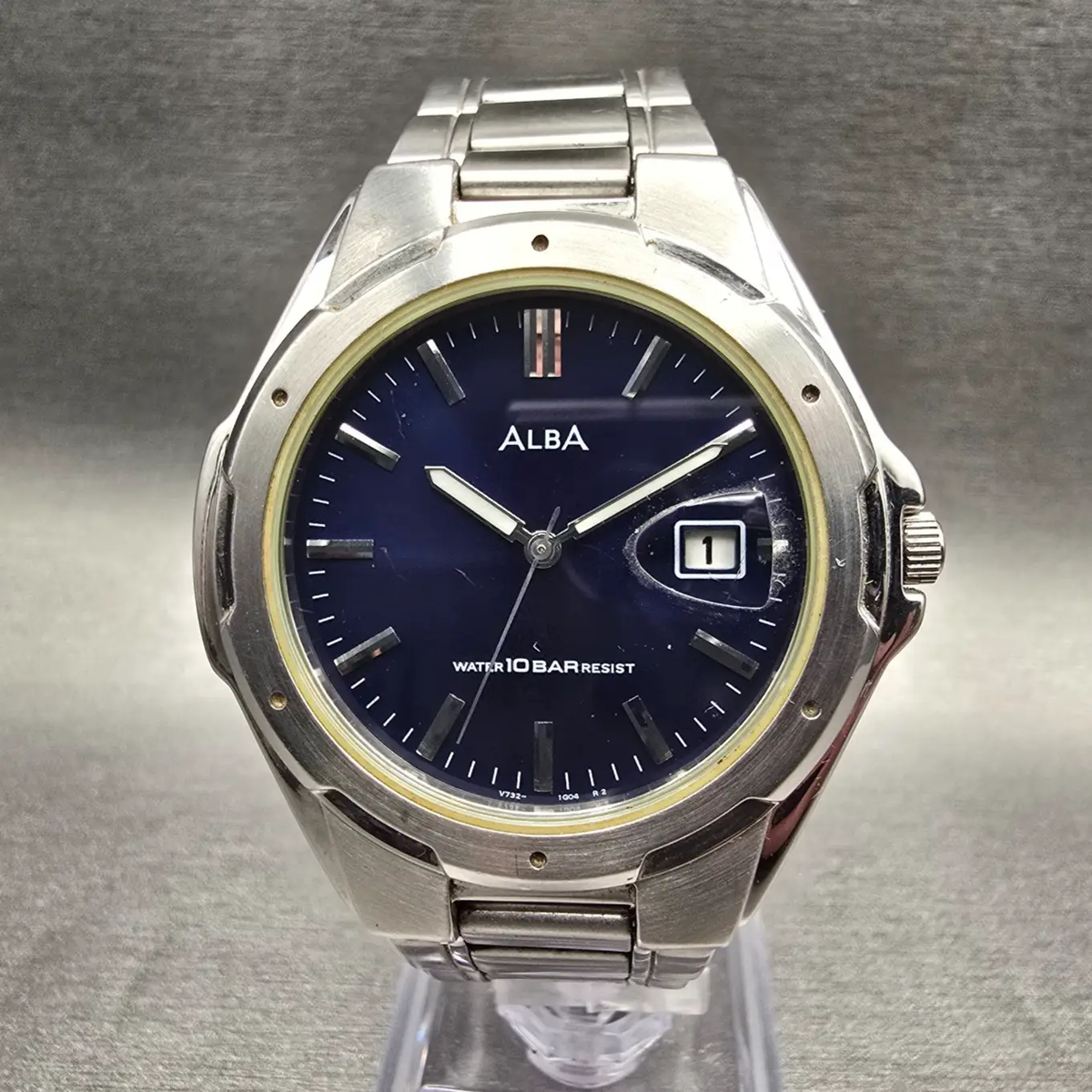 Seiko Alba Watch Men 39mm Blue Dial Silver Tone Date Round V732-0S00 New Battery0