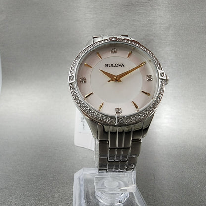Bulova Crystal Watch Women 32mm MOP Dial Stainless Steel Round 96L2825