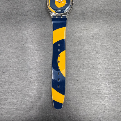Swatch Kymata Watch Men 34mm Blue Dial Clear Case Round GE148 New Battery5