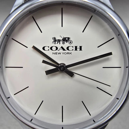 Coach Ruby Watch Women 32mm Cream Dial Silver Tone Round Leather Band New Batt1