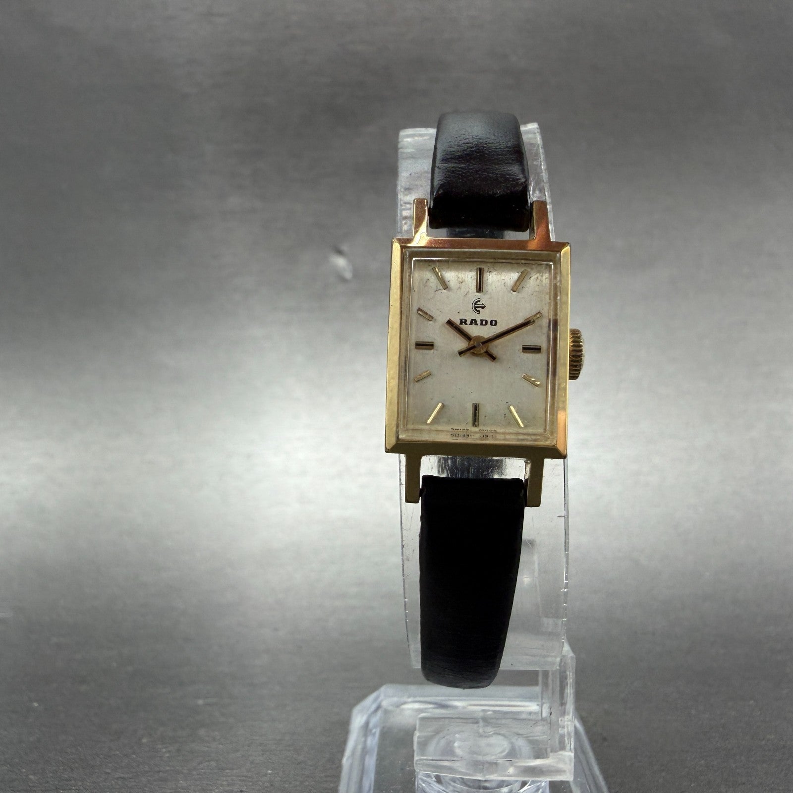 Rado Watch Women 15mm Champange Dial Gold Tone Rectangle Manual Wind Runs 53445