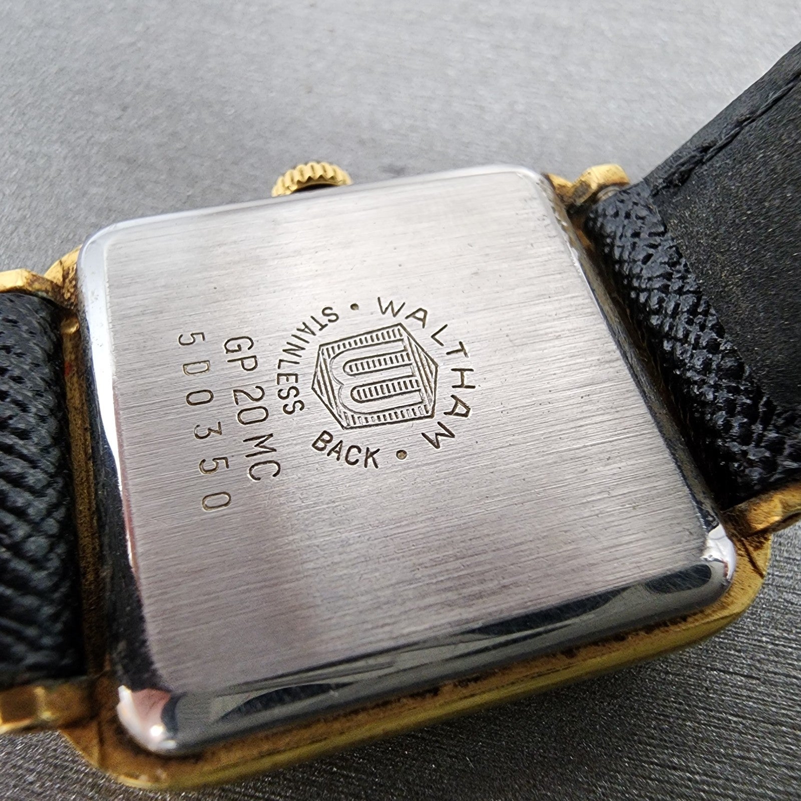 Waltham Maxim Tank Watch Women 26mm Black Dial Gold Tone Rectangle New Battery9