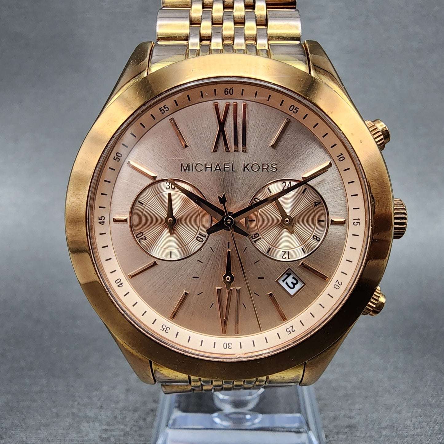 Michael Kors Watch Women Watch 42mm Coronagraph Pink Dial Rose Gold Tone New Bat0