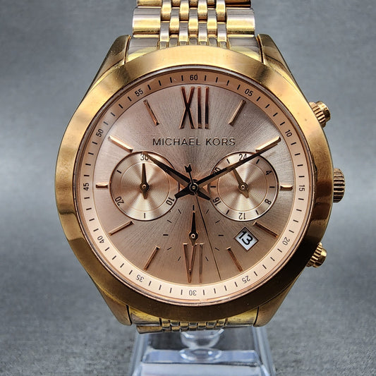 Michael Kors Watch Women Watch 42mm Coronagraph Pink Dial Rose Gold Tone New Bat0