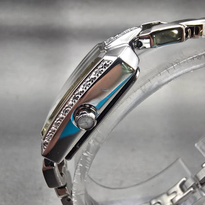 Bulova Watch Women 18mm White Dial Silver Tone Rectangle 96R117 New Bat Diamonds2