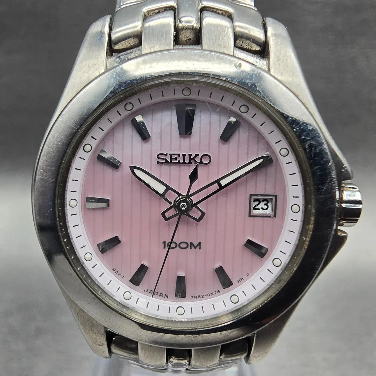 Seiko Watch Women 27mm MOP Dial Silver Tone Date Round 7N82-0FW0 New Battery1