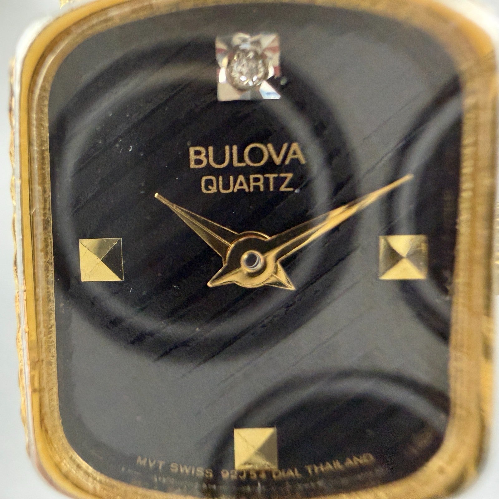 Bulova Tank Watch Women 16mm Black Dial Gold Tone 92J54 New Battery Vintage1