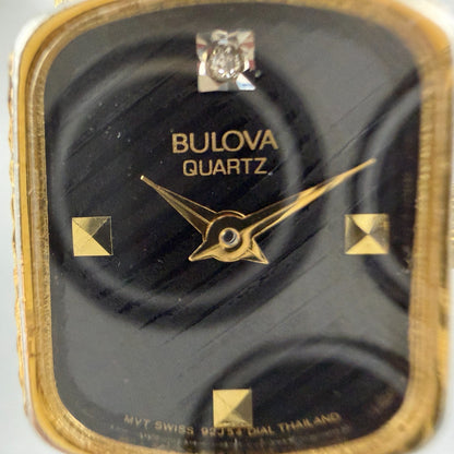 Bulova Tank Watch Women 16mm Black Dial Gold Tone 92J54 New Battery Vintage1