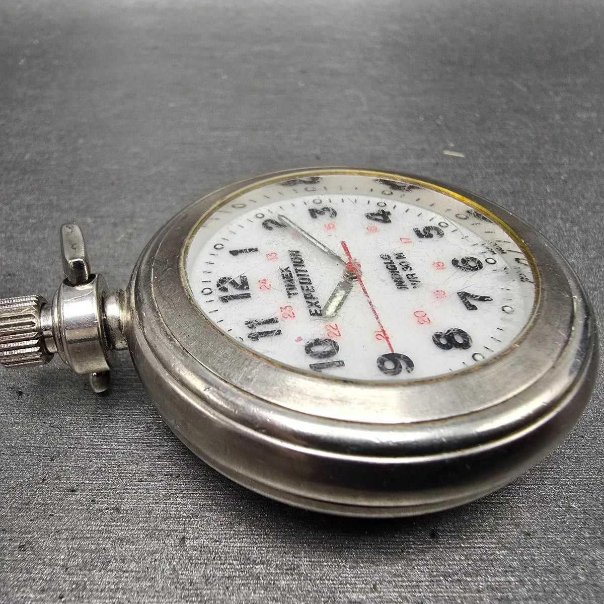 Timex Expedition Pocket Watch Men 47mm White Dial Silver Tone Indiglo New Batt3