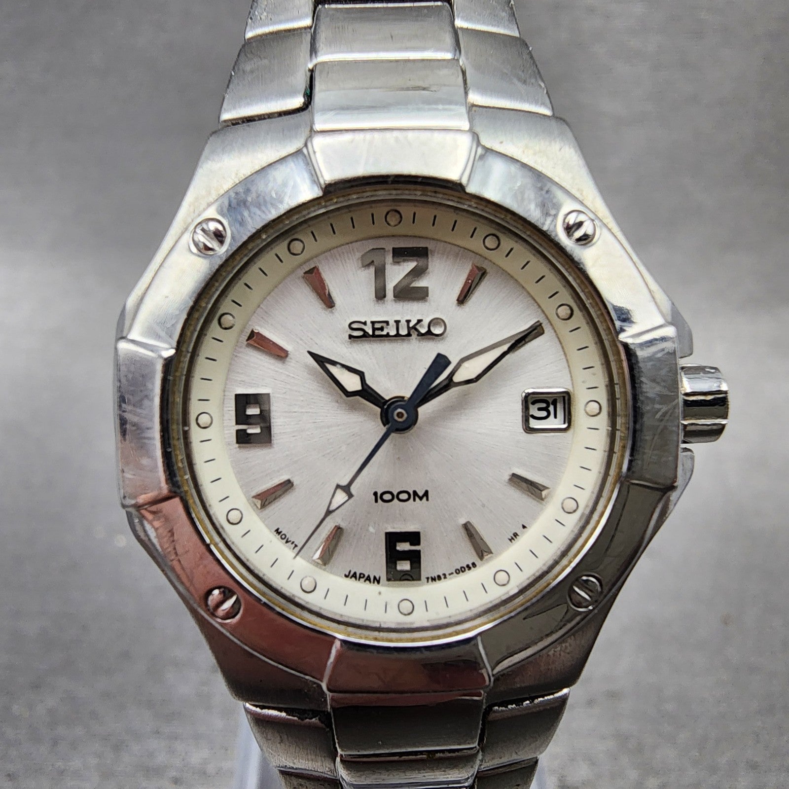 Seiko Watch Women 26mm White Dial Silver Tone Date Round 7N820BE0 New Battery1