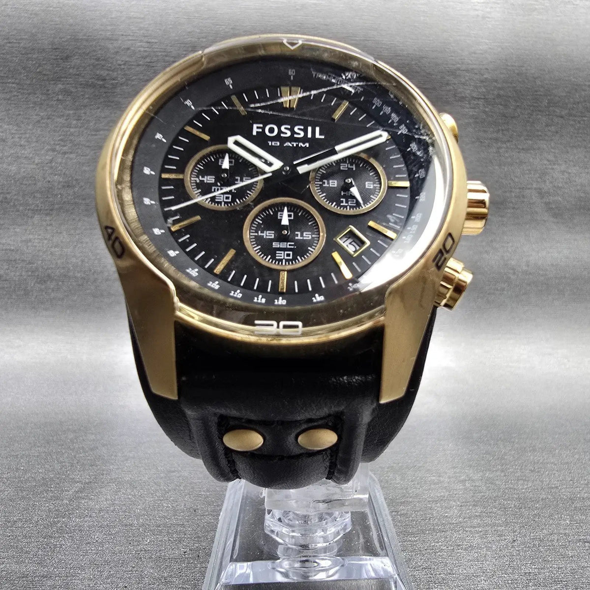 Fossil Coachman Chronograph Watch Men 44mm Black Dial Gold CH2615 New Battery5