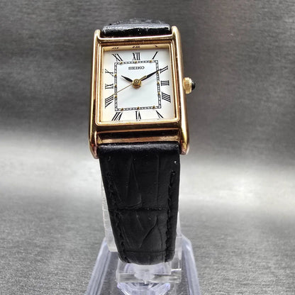 Seiko Tank Watch Women 18mm White Dial Gold Tone Rectangle 1N01-0LK0 New Battery5