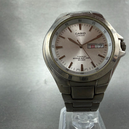 Casio Lineage Titanium Watch Men 38mm Silver Dial Daydate LIN-171J New Battery 45