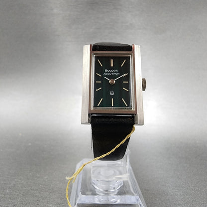 Bulova Accutron Tank Watch Women 20mm Green Dial Steel Rectangle 21903 NOS PARTS7