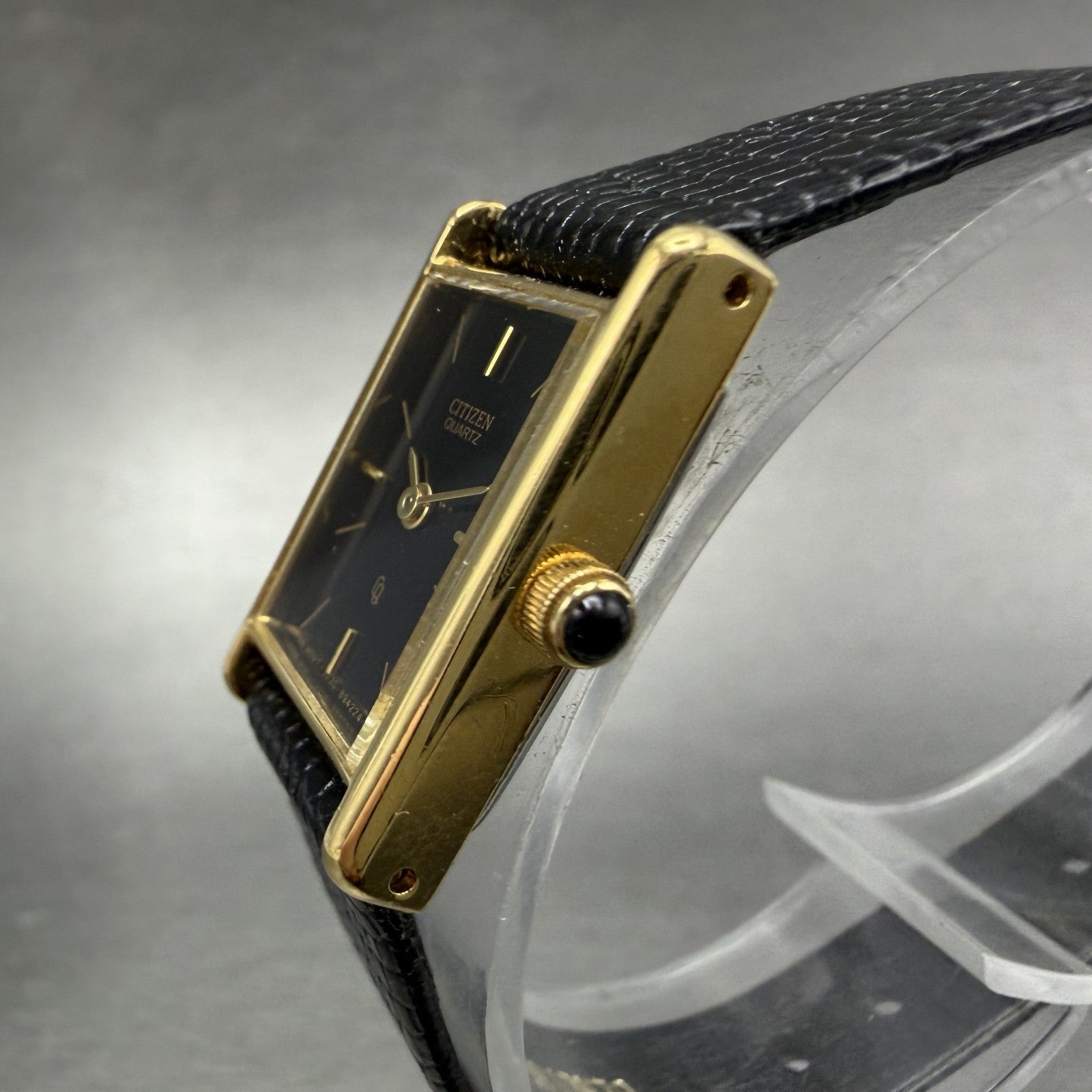 Citizen CQ Tank Watch Women 16mm Black Dial Gold Tone 3220-945174 New Battery KL2