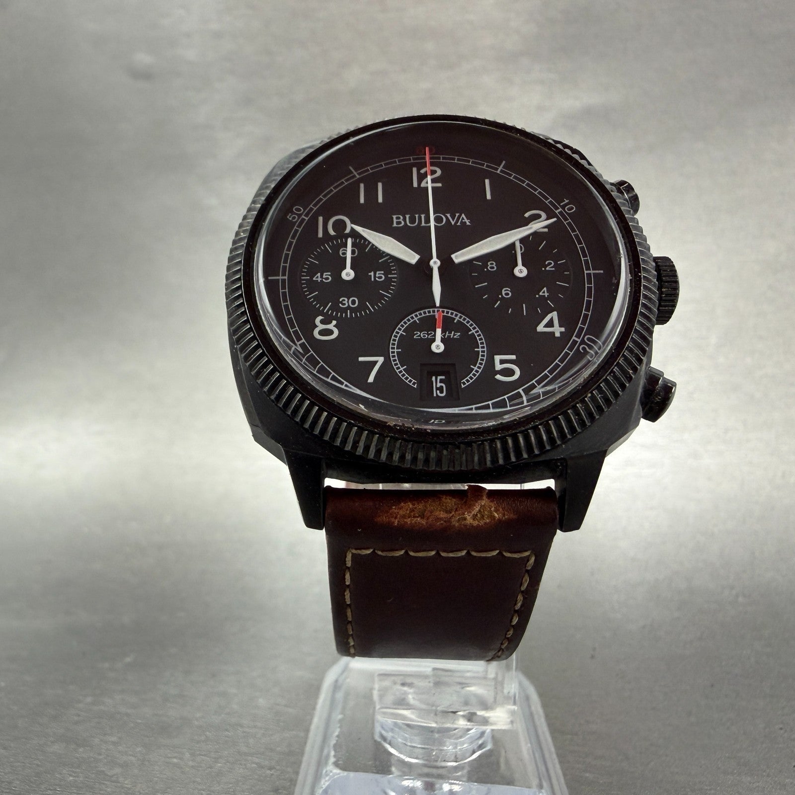 Bulova Military Chronograph Watch Men 42mm Black Dial Black Tone Date 98B245 UHF5